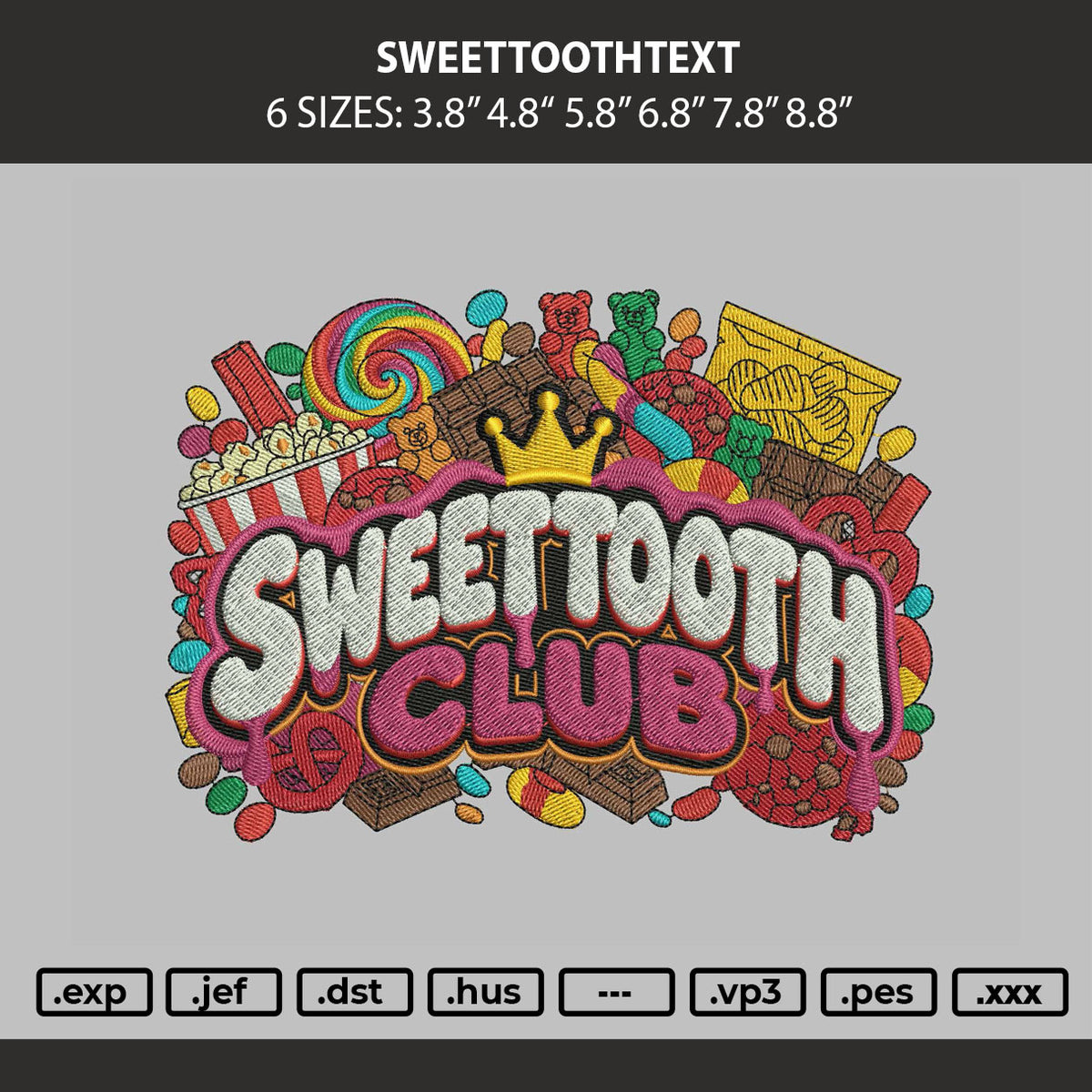 Sweettoothtext Embroidery Machine Design File 6 sizes