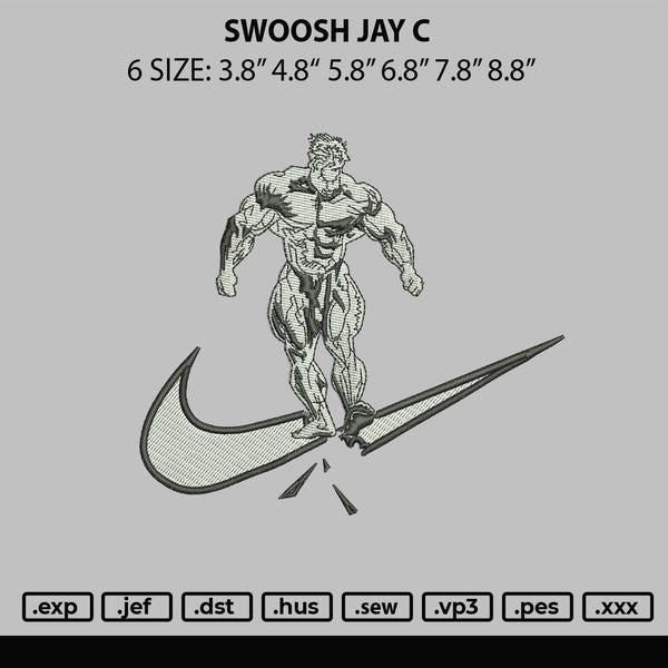 Swoosh Jay C Embroidery File 6 sizes