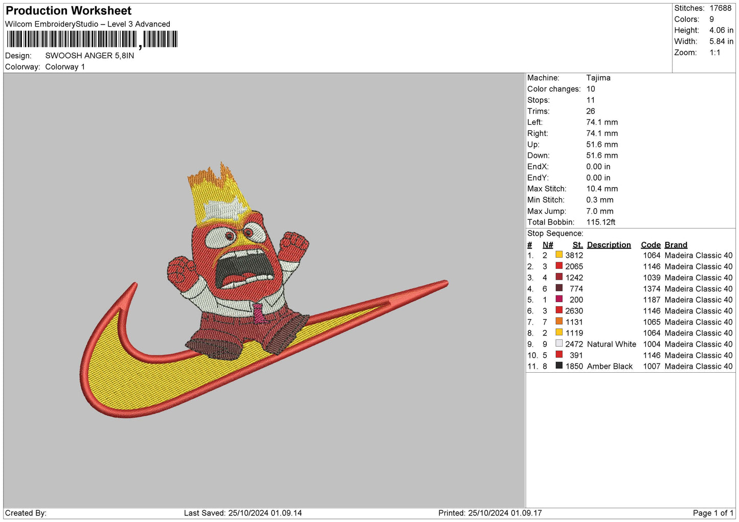 Swoosh Anger Embroidery File 6 sizes