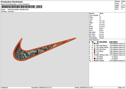 Swoosh Anime 1505b Embroidery File 6 sizes