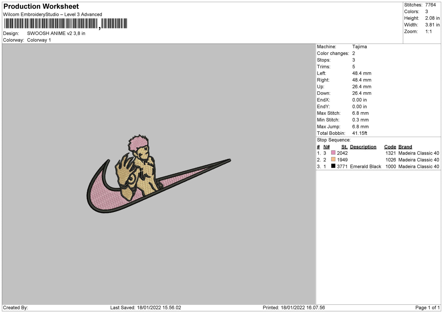 Swoosh Anime 02 Embroidery File 4 size