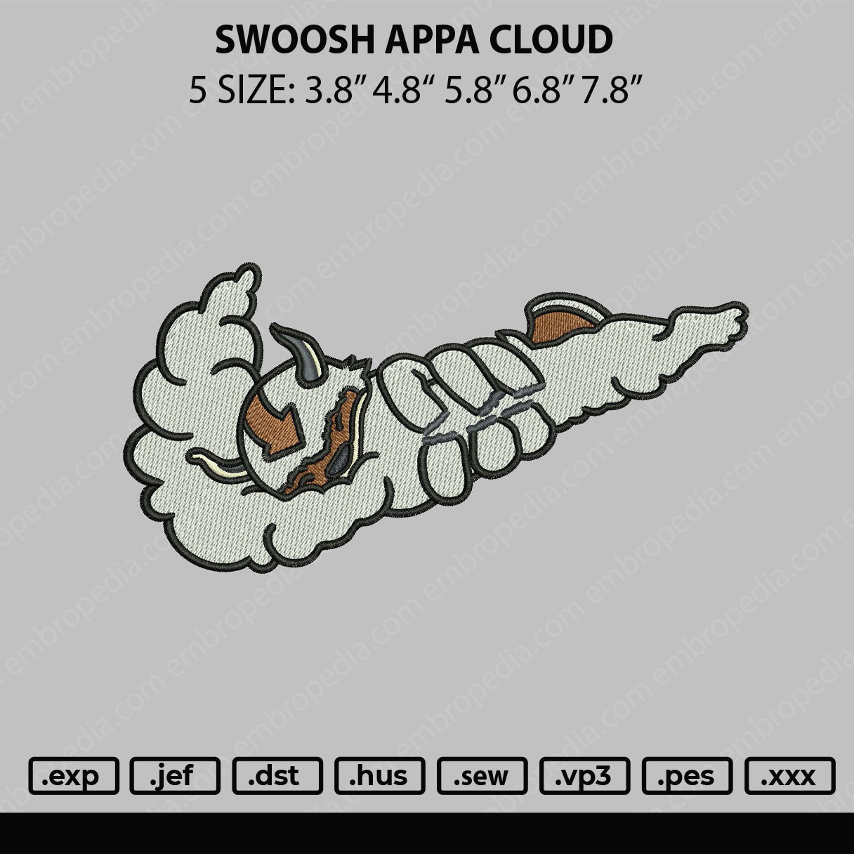 Swoosh Appa Cloud Embroidery File 4 sizes