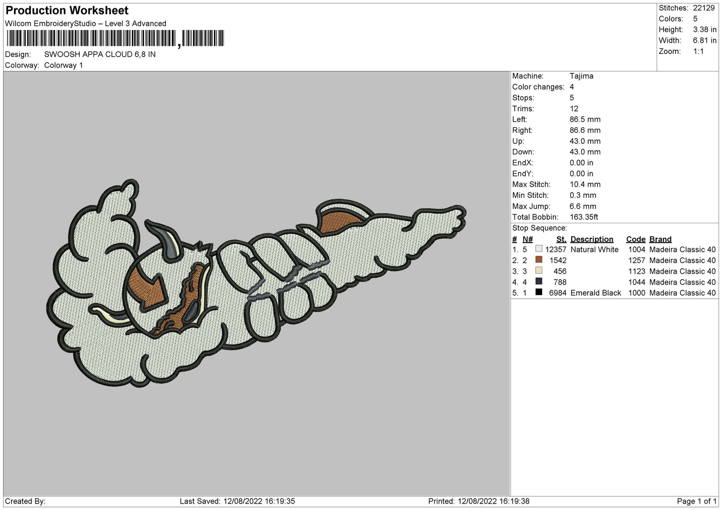 Swoosh Appa Cloud Embroidery File 4 sizes