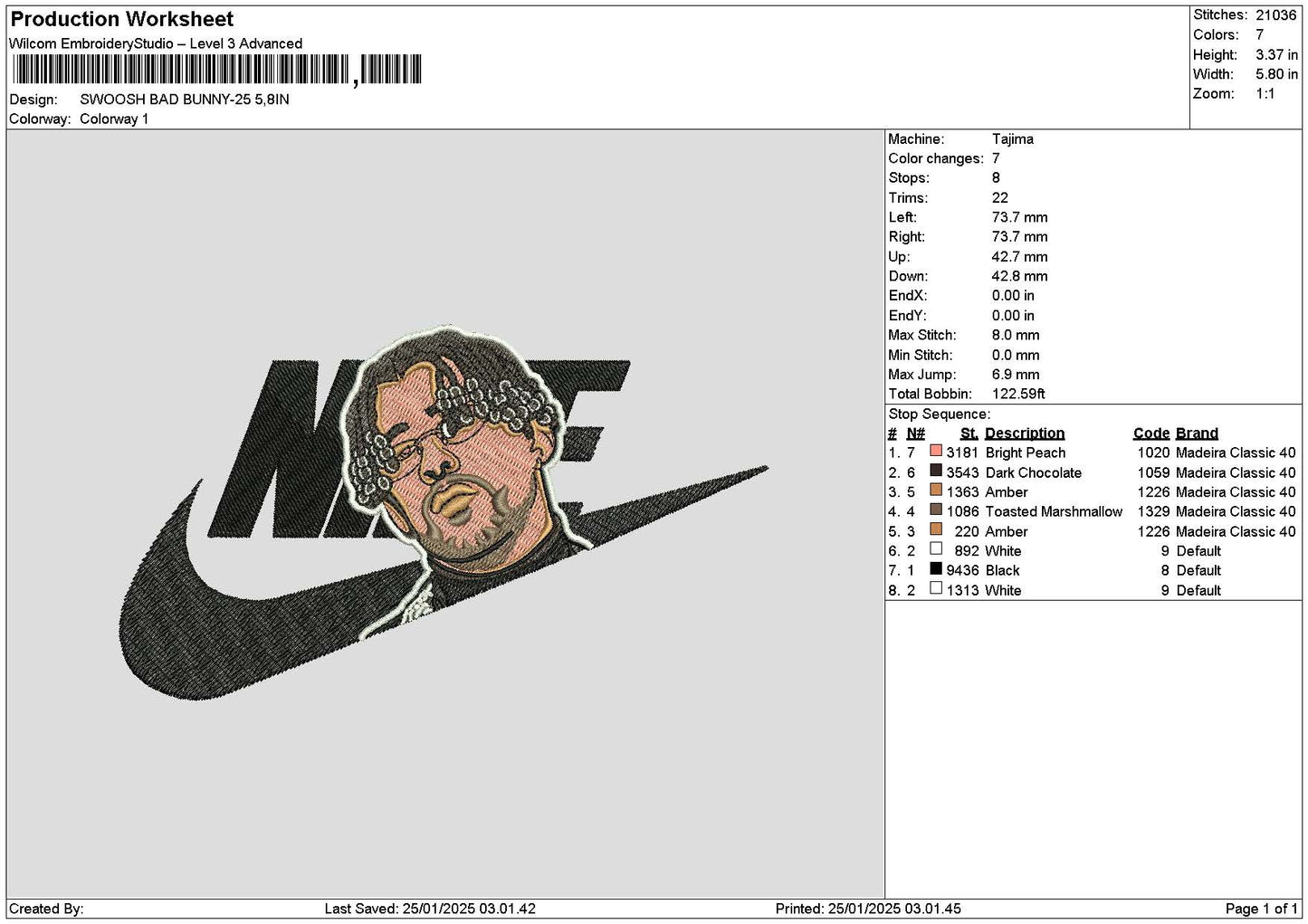 Swoosh Badbunny2501 Embroidery File 6 sizes