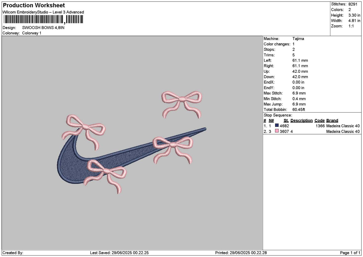 Swoosh Bows Embroidery File 6 sizes