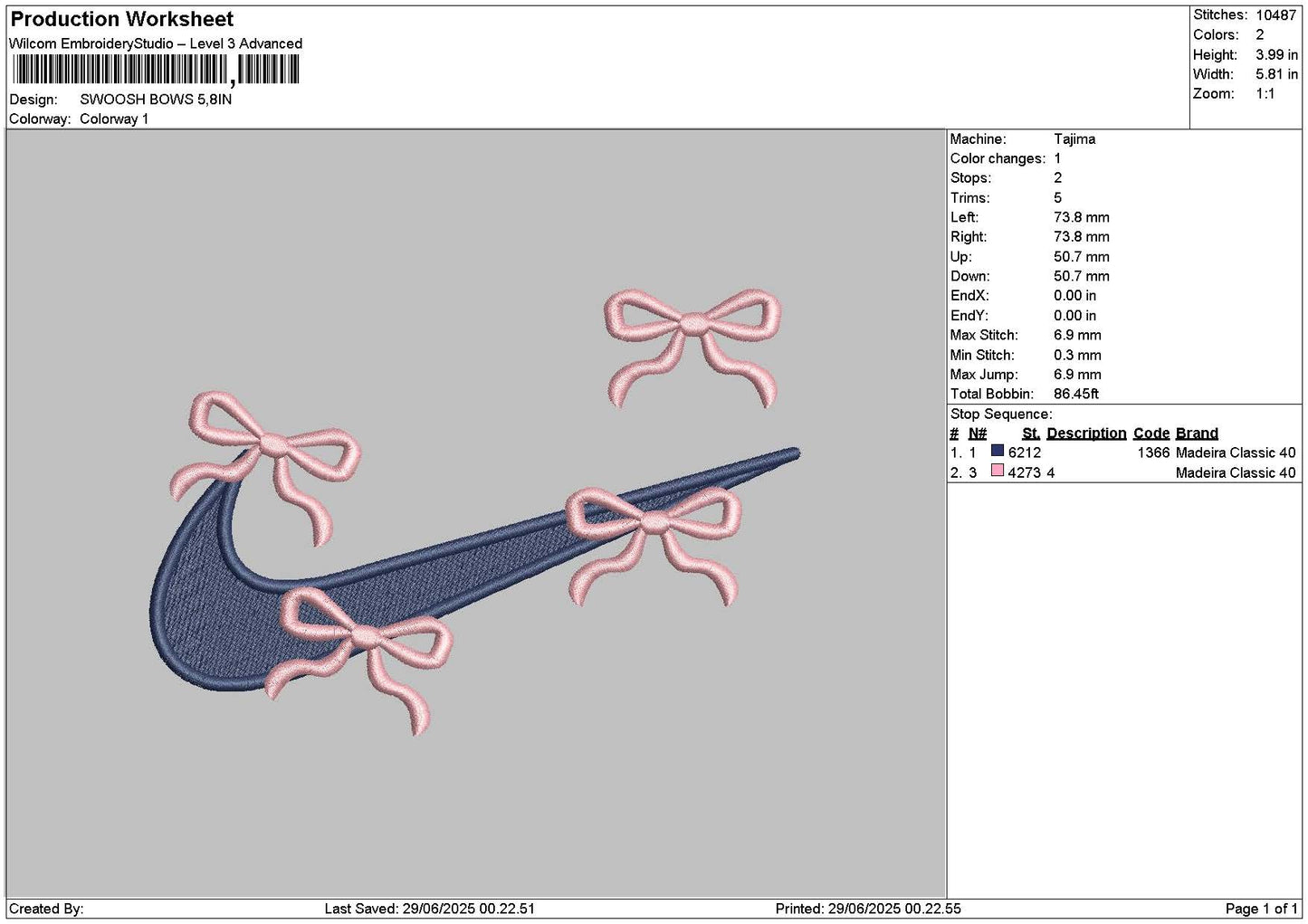Swoosh Bows Embroidery File 6 sizes