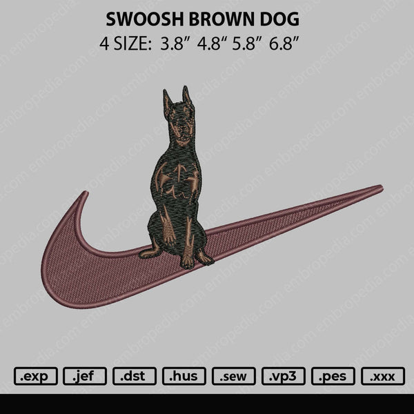 Swoosh Brown Dog Embroidery File 4 size