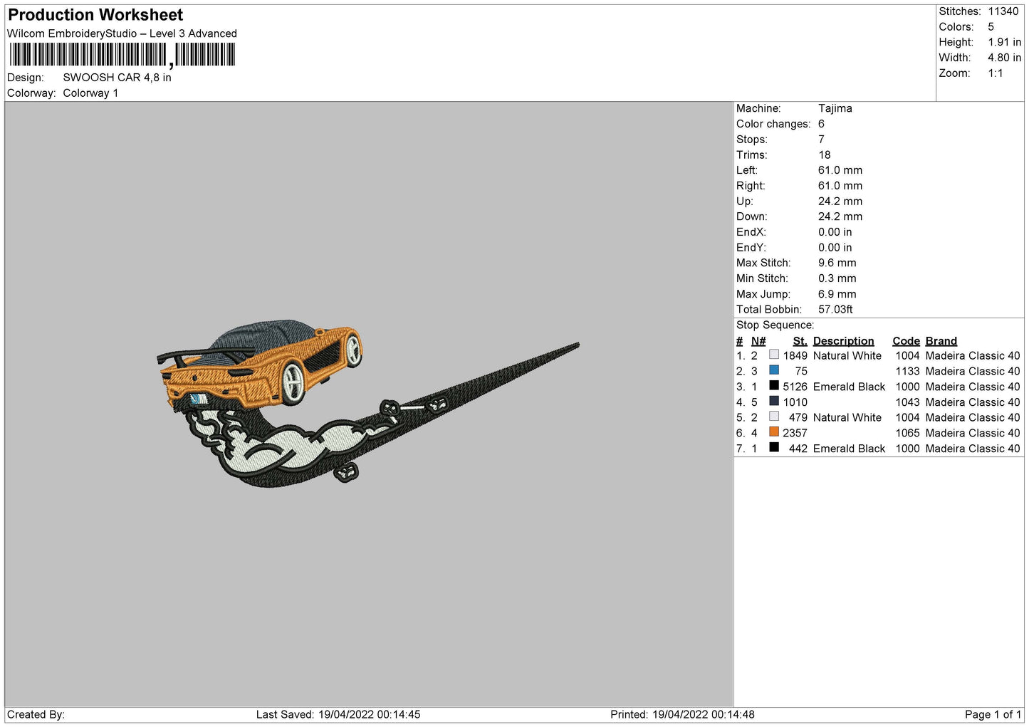 Swoosh Car Embroidery File 4 size