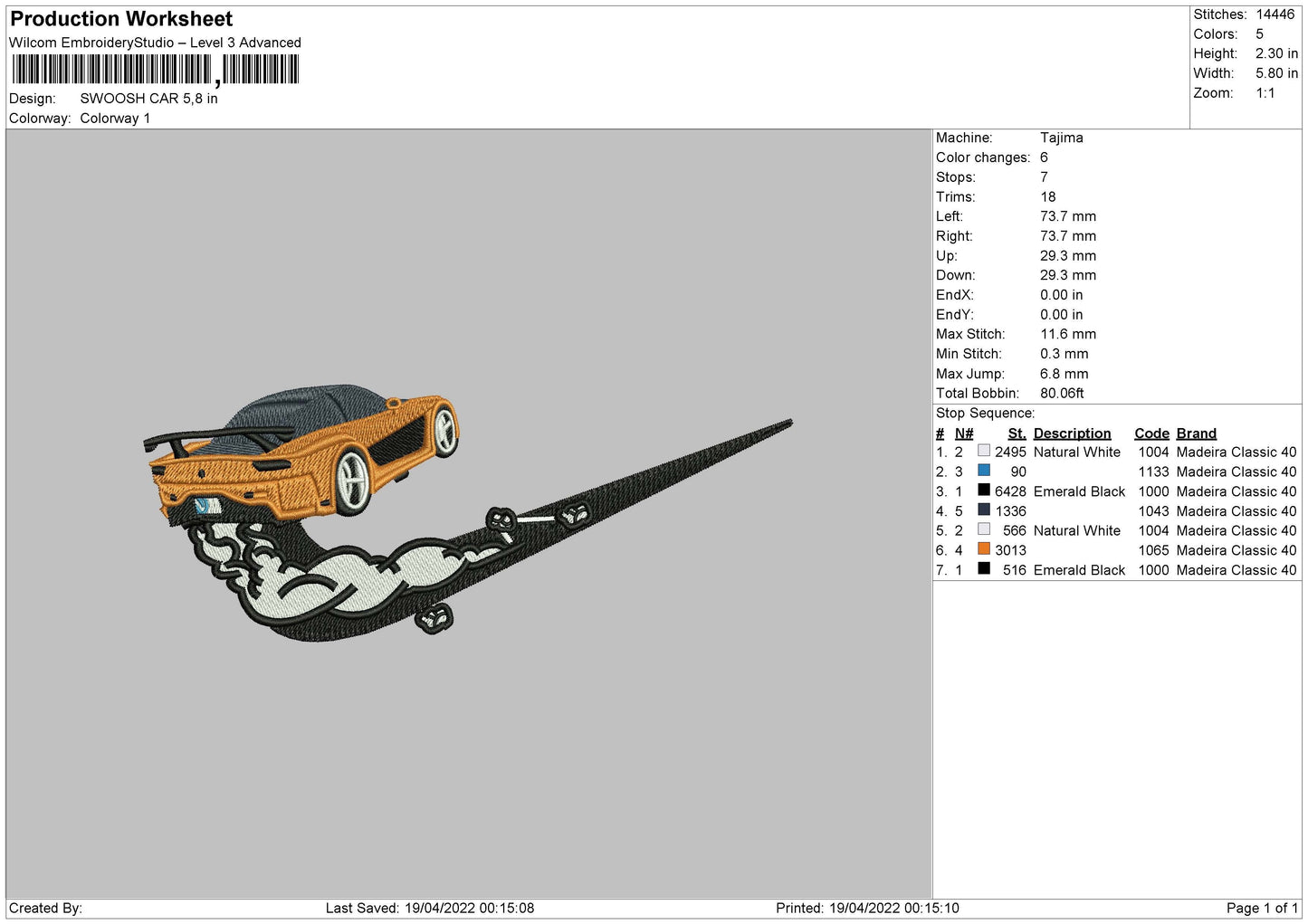 Swoosh Car Embroidery File 4 size