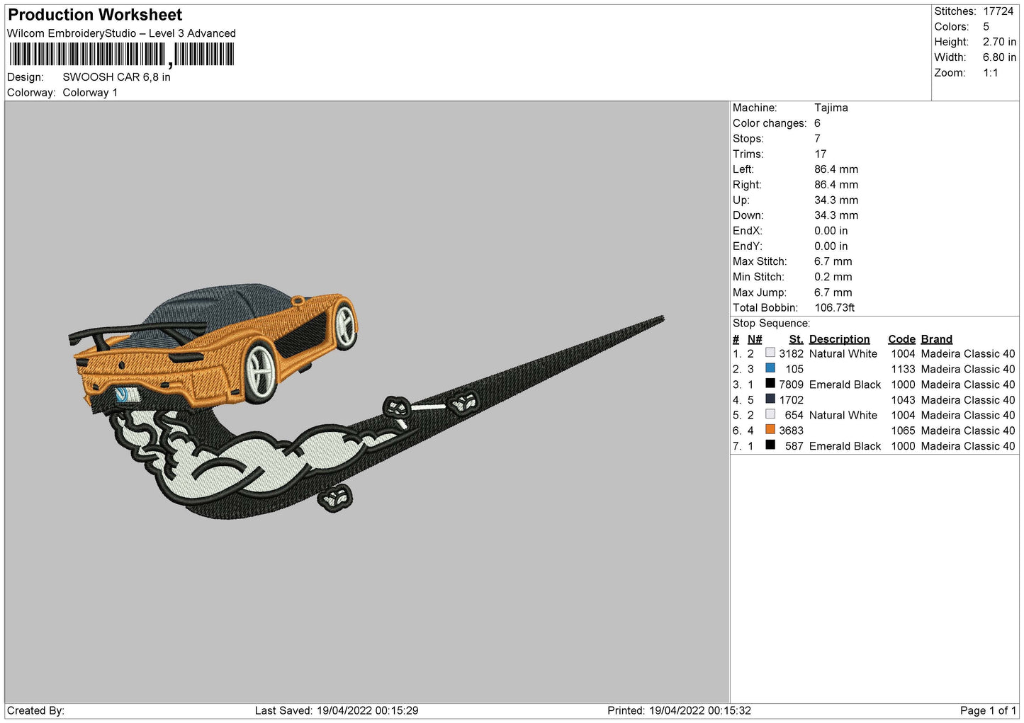 Swoosh Car Embroidery File 4 size