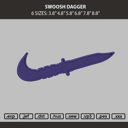 Swoosh Dagger Embroidery Machine Design File 6 sizes