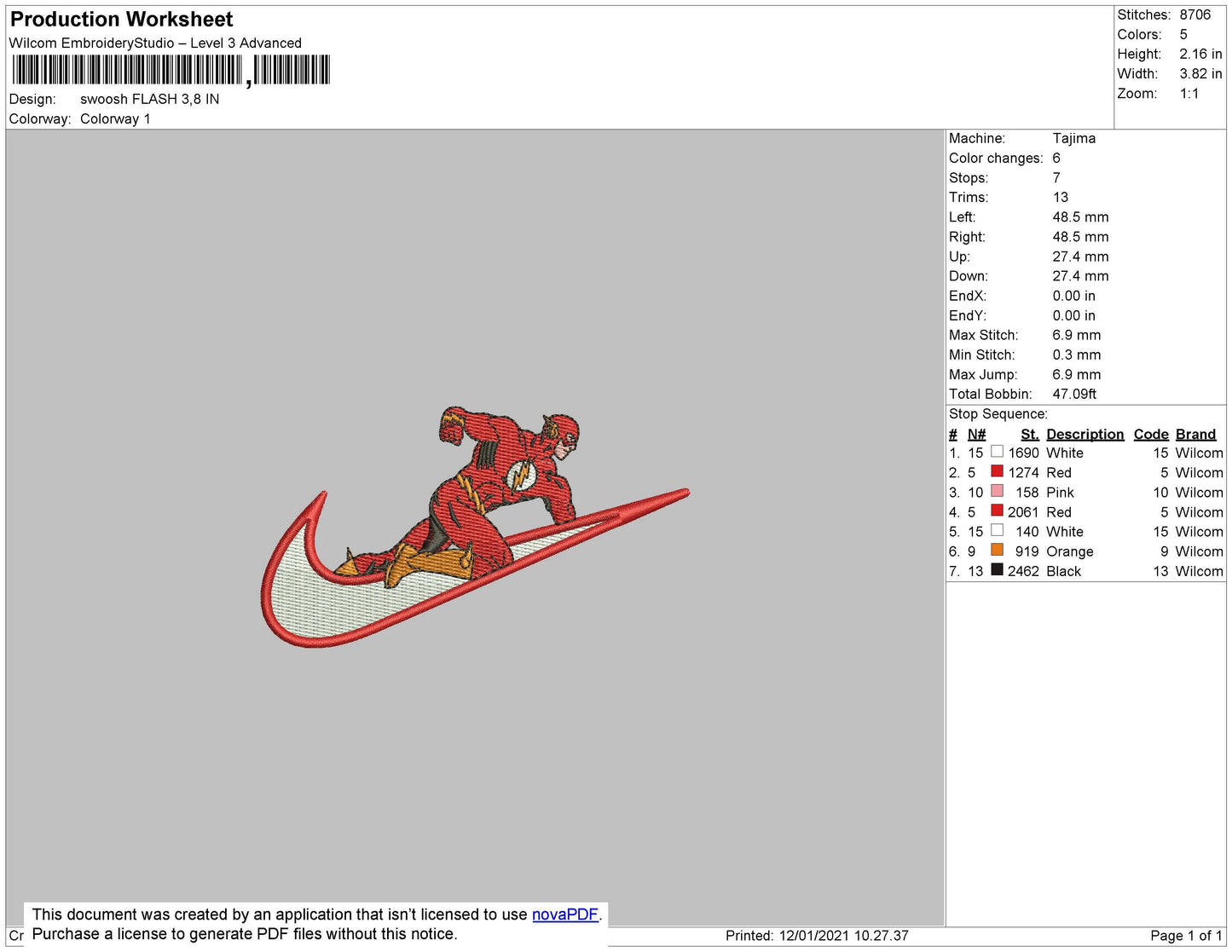 Swoosh Flash Embroidery File 4 size