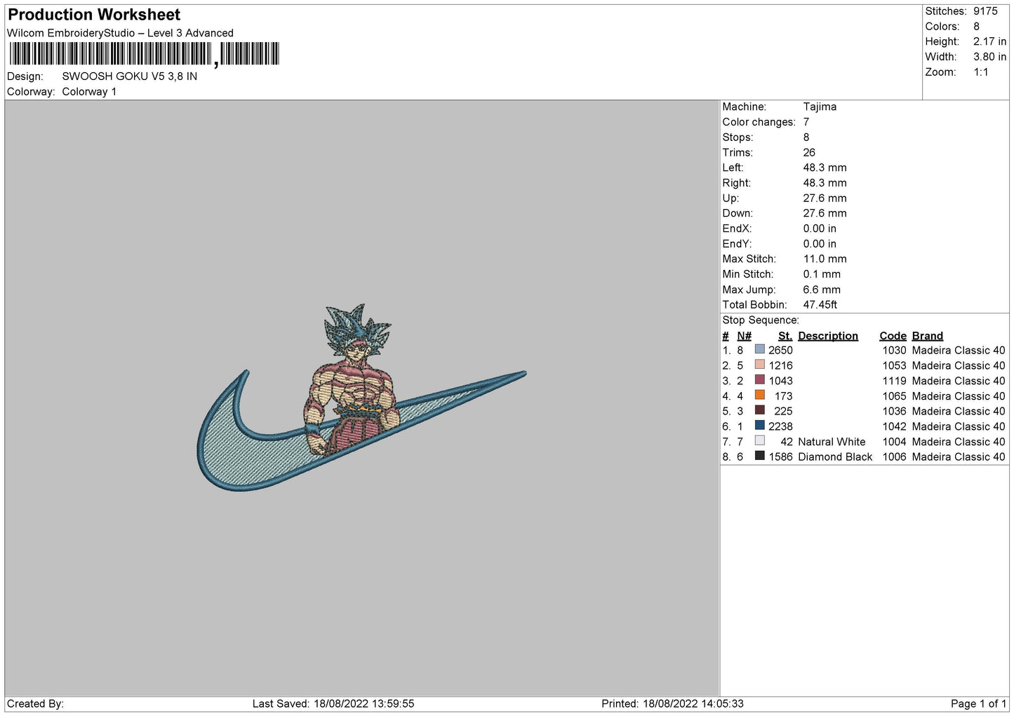 Swoosh Goku V5 Embroidery File 5 sizes