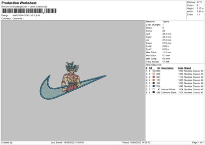 Swoosh Goku V5 Embroidery File 5 sizes