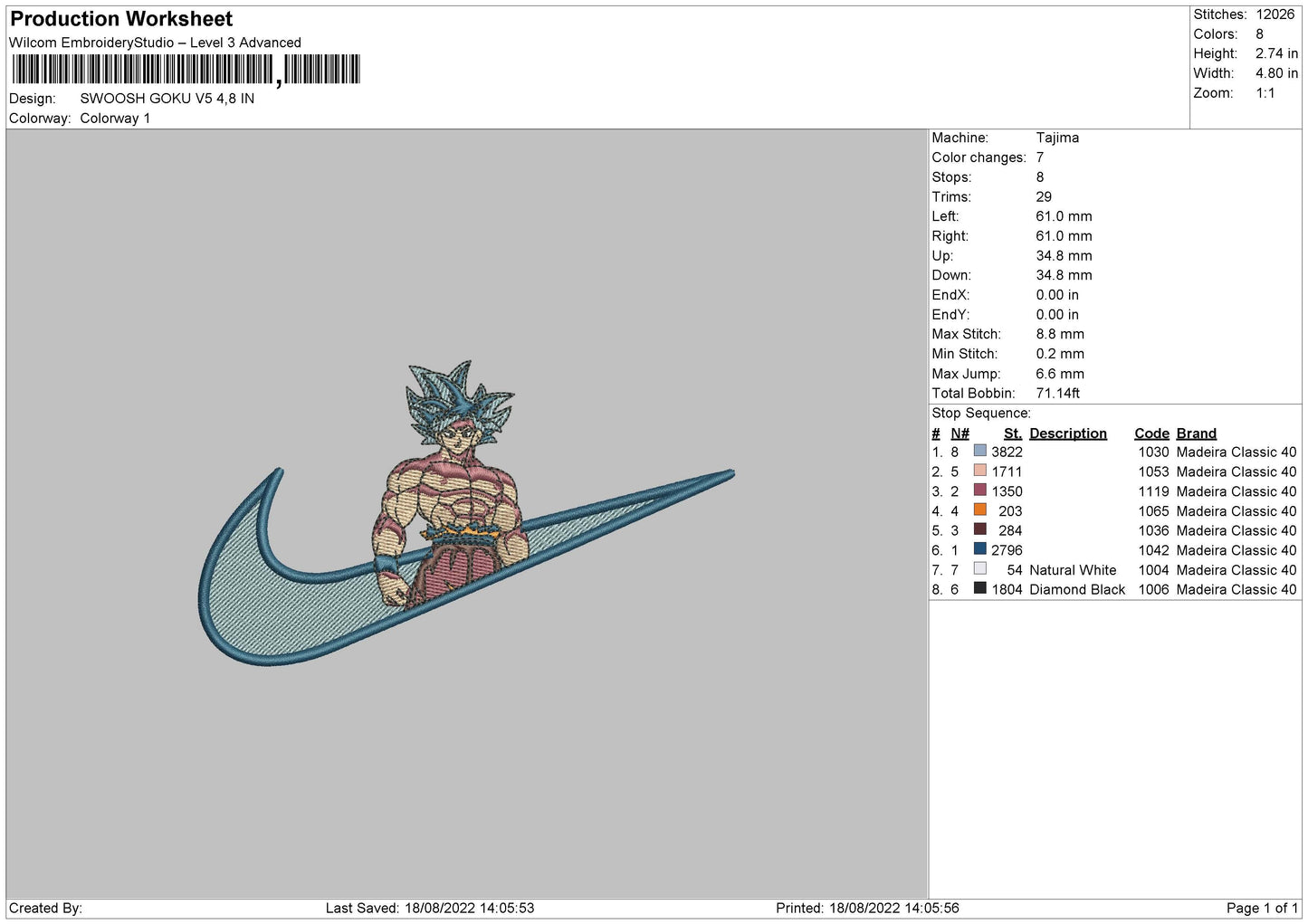 Swoosh Goku V5 Embroidery File 5 sizes