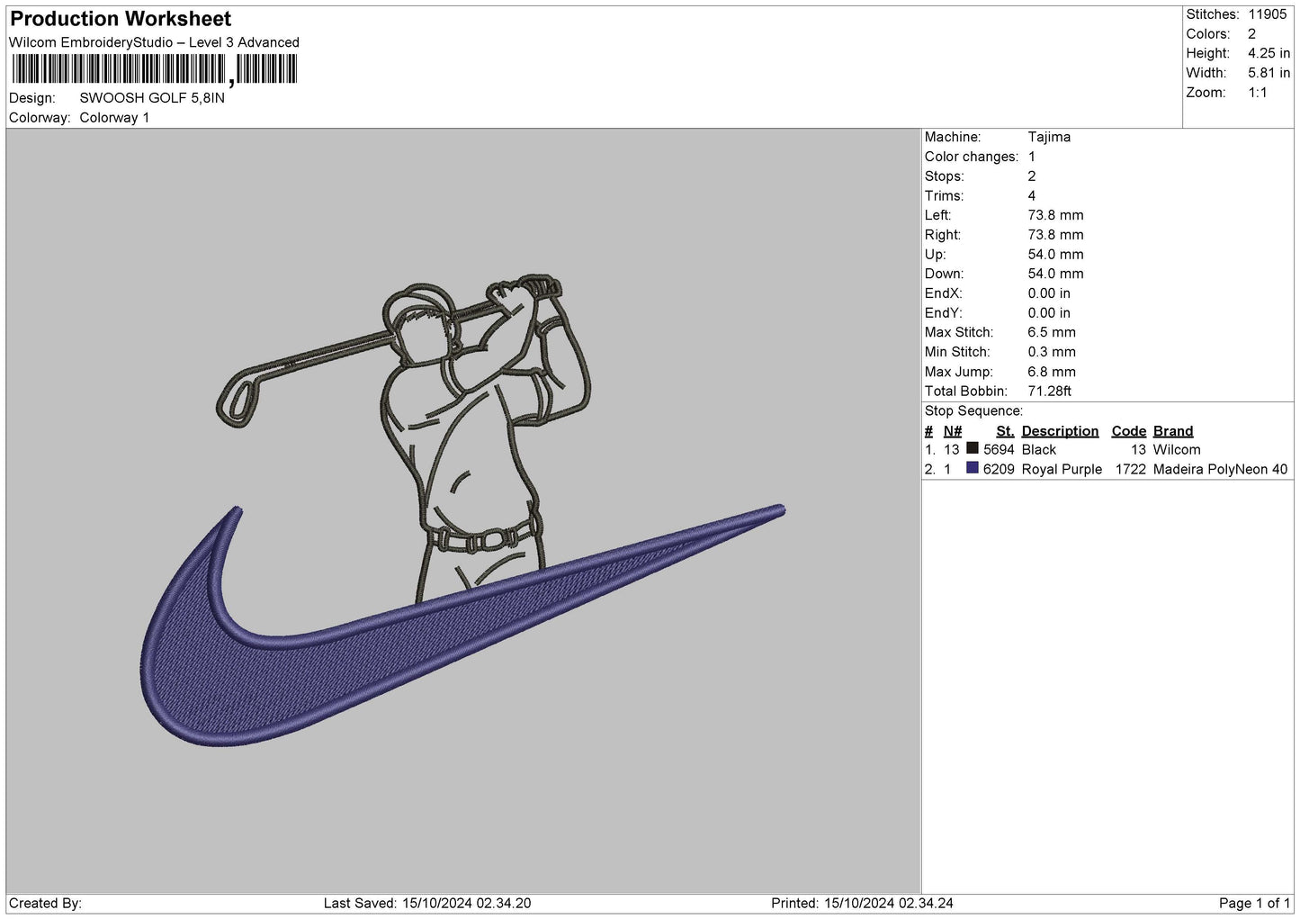 Swoosh golf Embroidery File 6 sizes