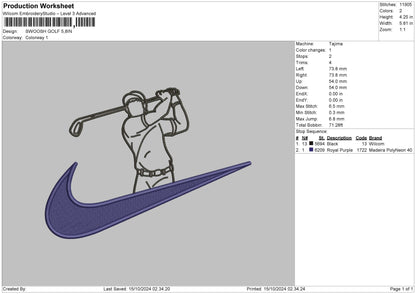 Swoosh golf Embroidery File 6 sizes