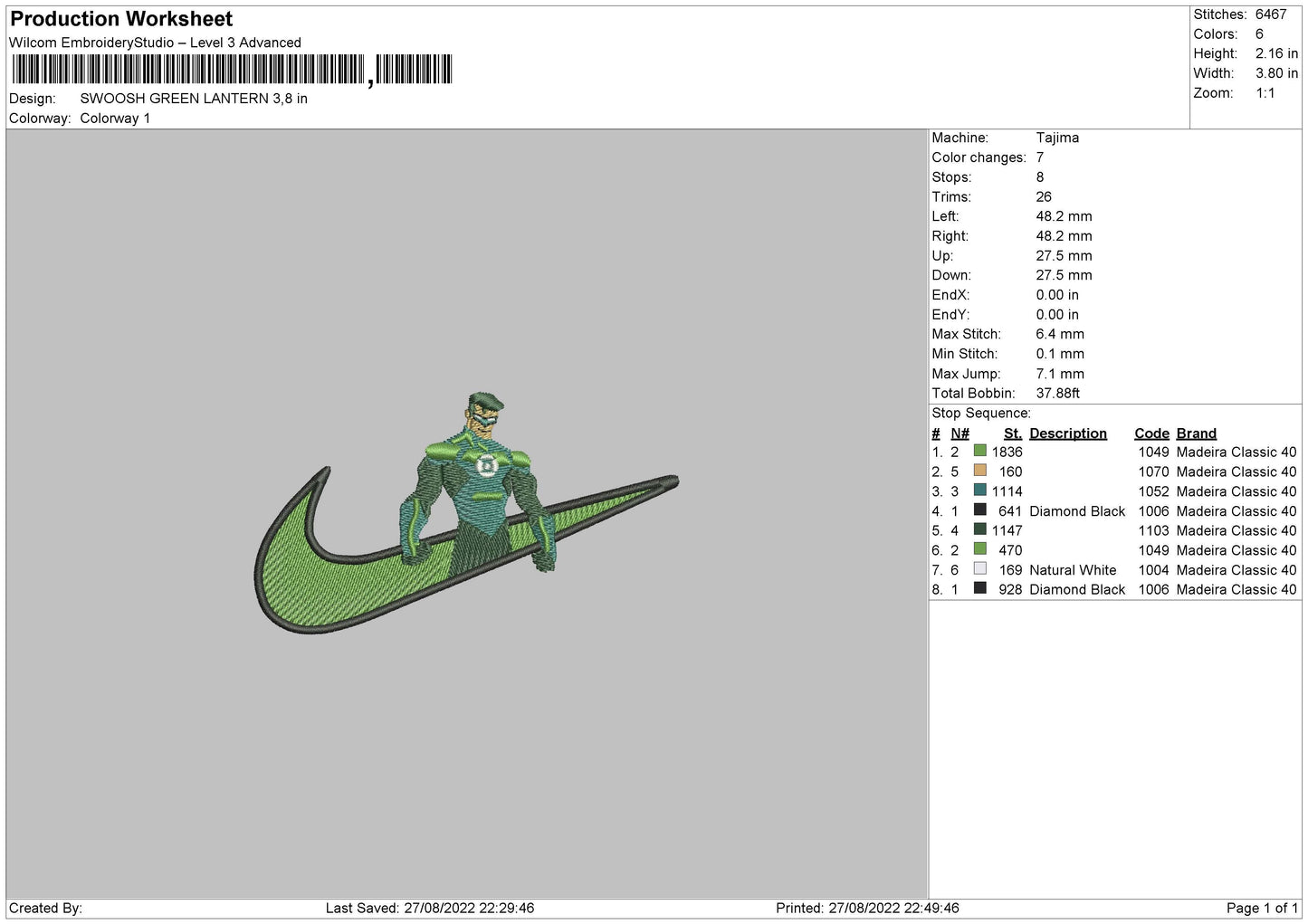 Swoosh Green Lantern Embroidery File 5 sizes