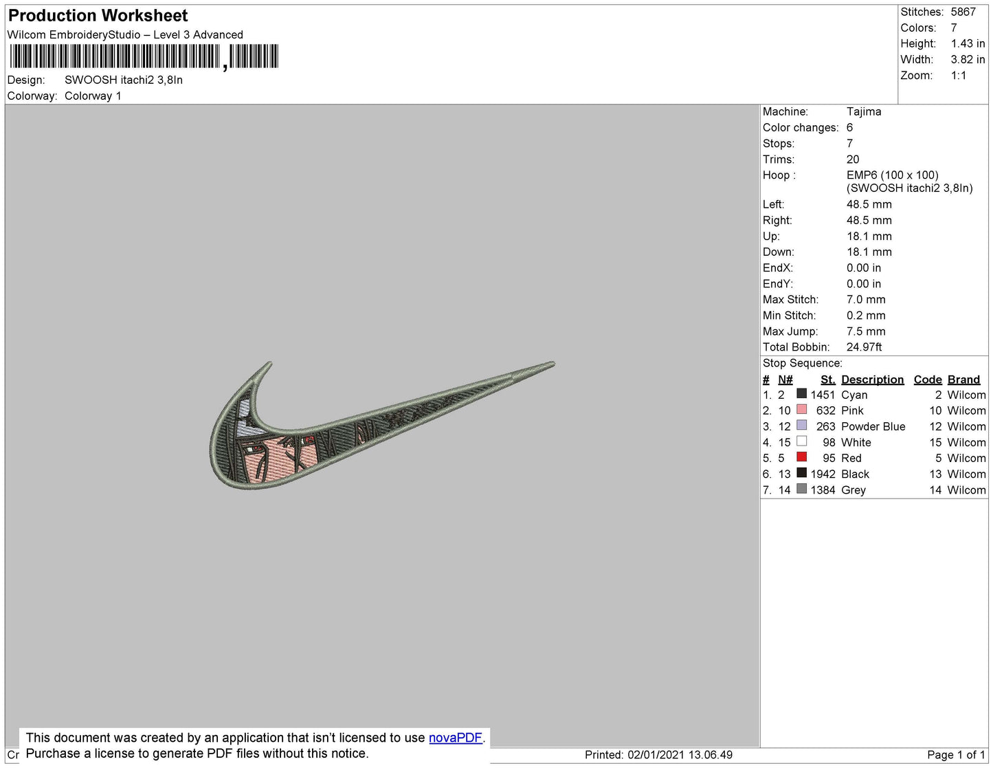 Swoosh Itachi 02 Embroidery File 4 size