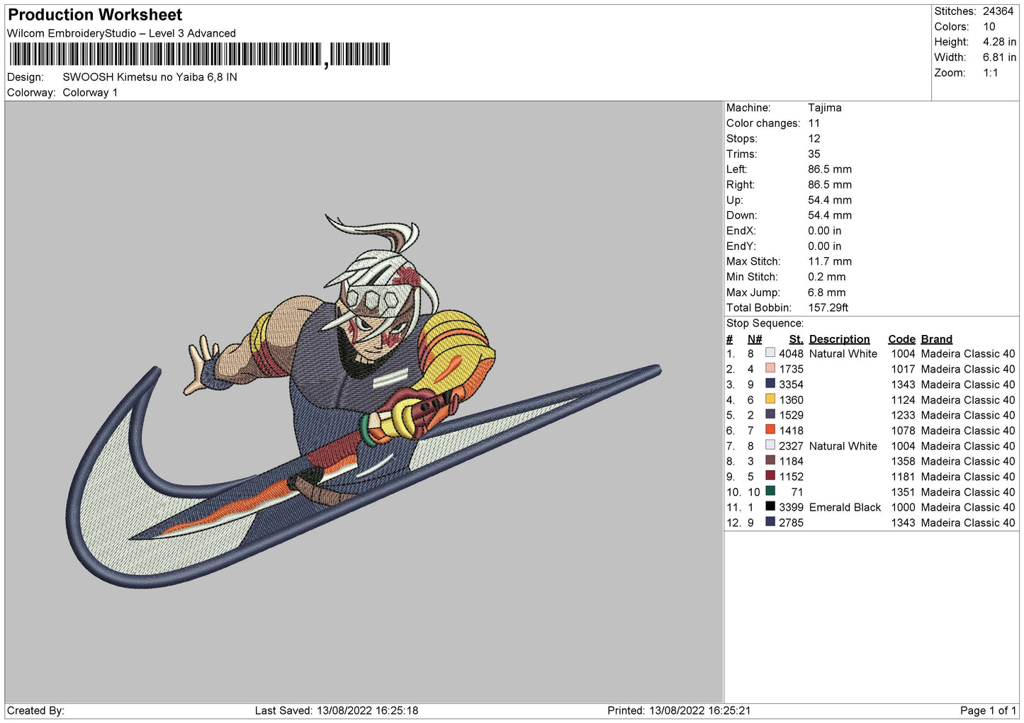 Swoosh Kimetsu No Yaiba Embroidery File 5 sizes