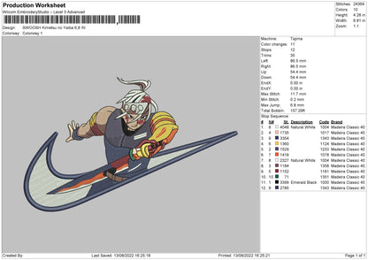 Swoosh Kimetsu No Yaiba Embroidery File 5 sizes
