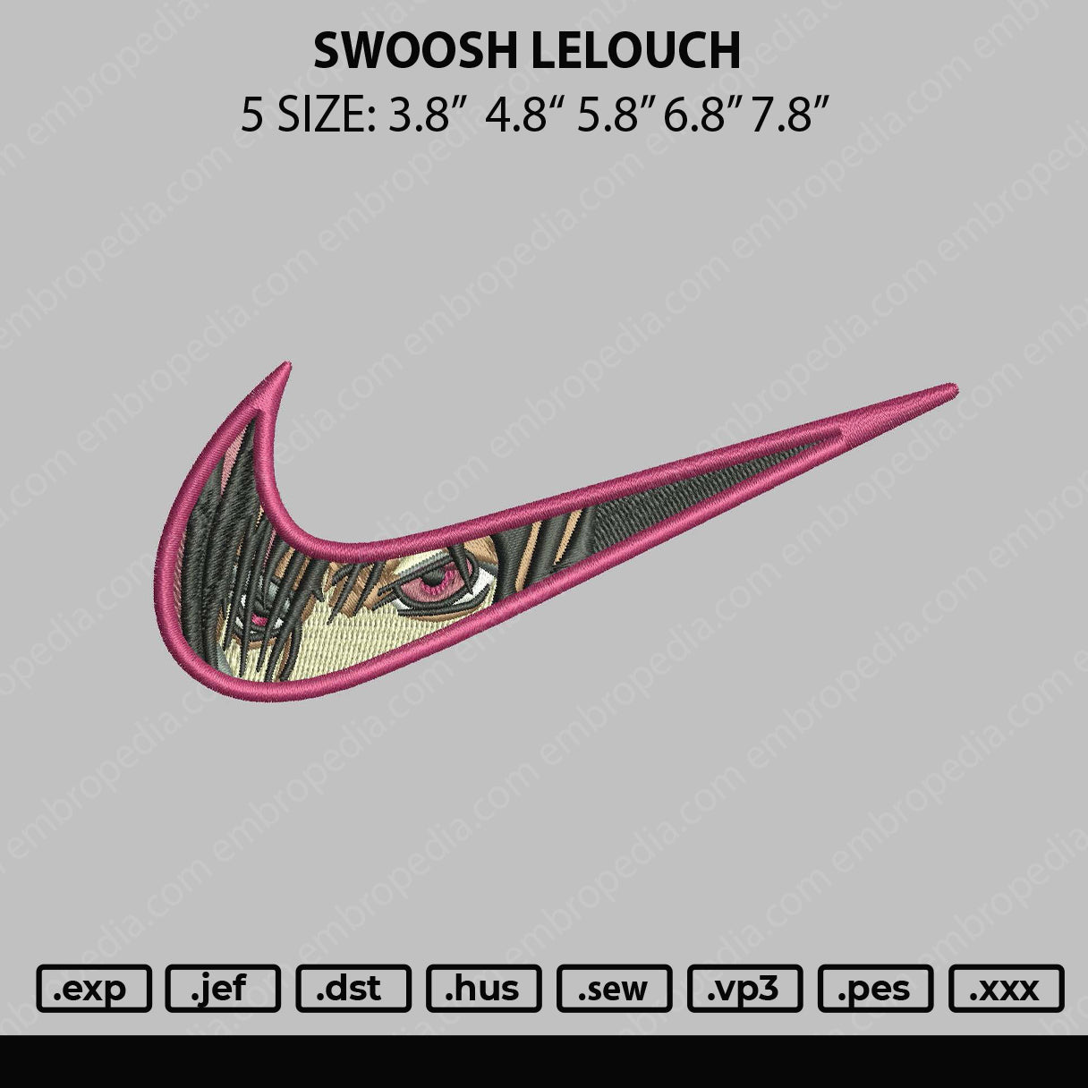 Swoosh Lelouch Embroidery File 5 sizes