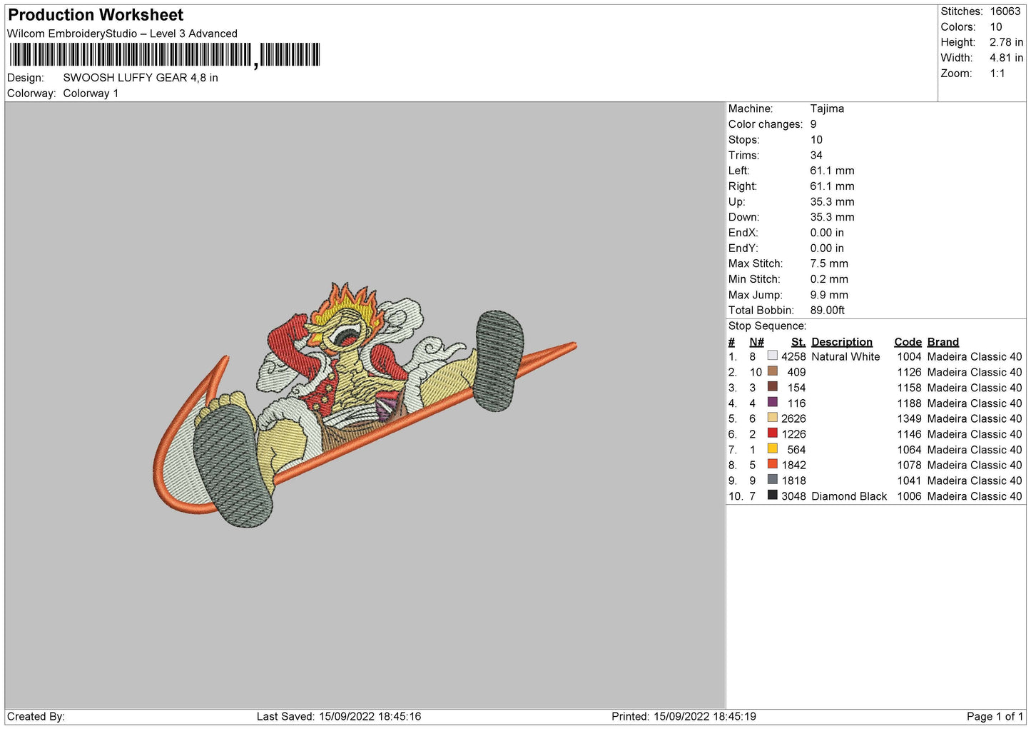 Swoosh Luffy Gear Embroidery File 5 sizes