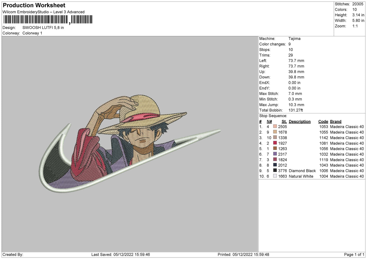 Swoosh Luffi Embroidery File 6 sizes