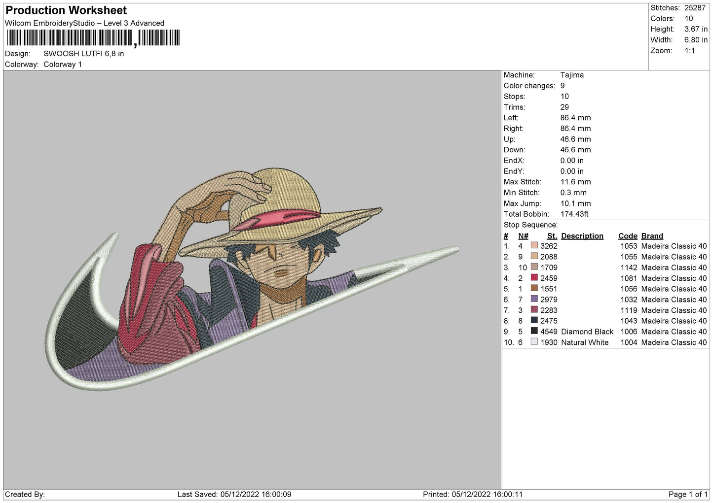 Swoosh Luffi Embroidery File 6 sizes