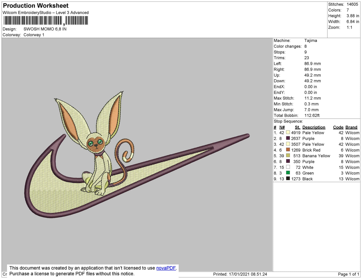 Swoosh Momo Embroidery File 4 size