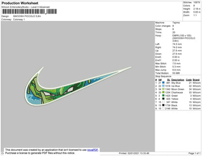Swoosh Piccolo Embroidery File 4 size