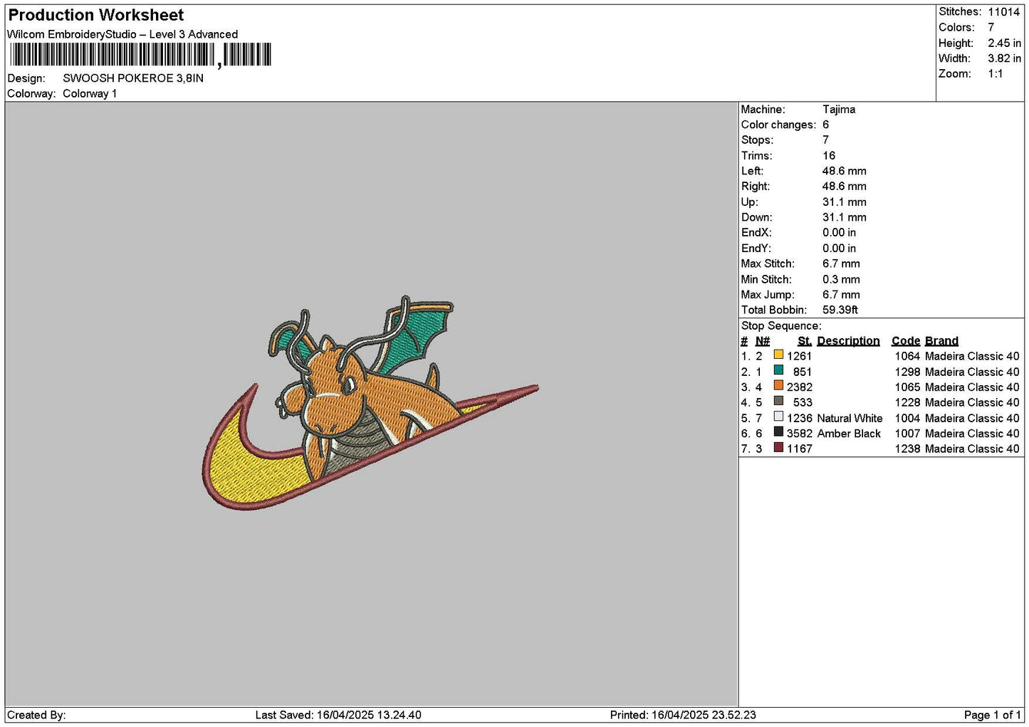 Swoosh Pokeroe Embroidery File 6 sizes