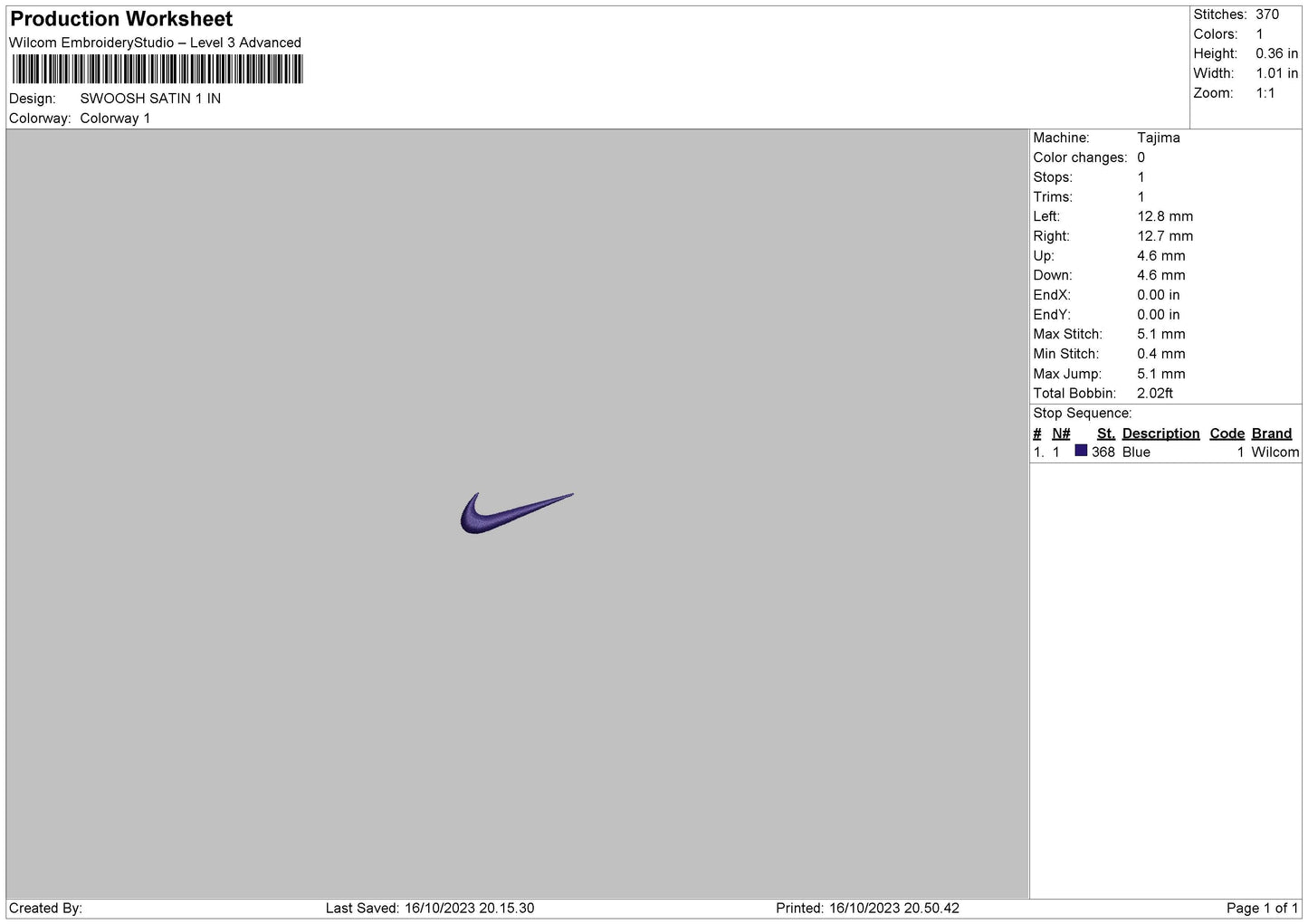 Swoosh Satin Embroidery File 6 sizes
