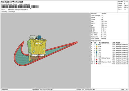 Swoosh Spongebob 03 Embroidery File 6 sizes