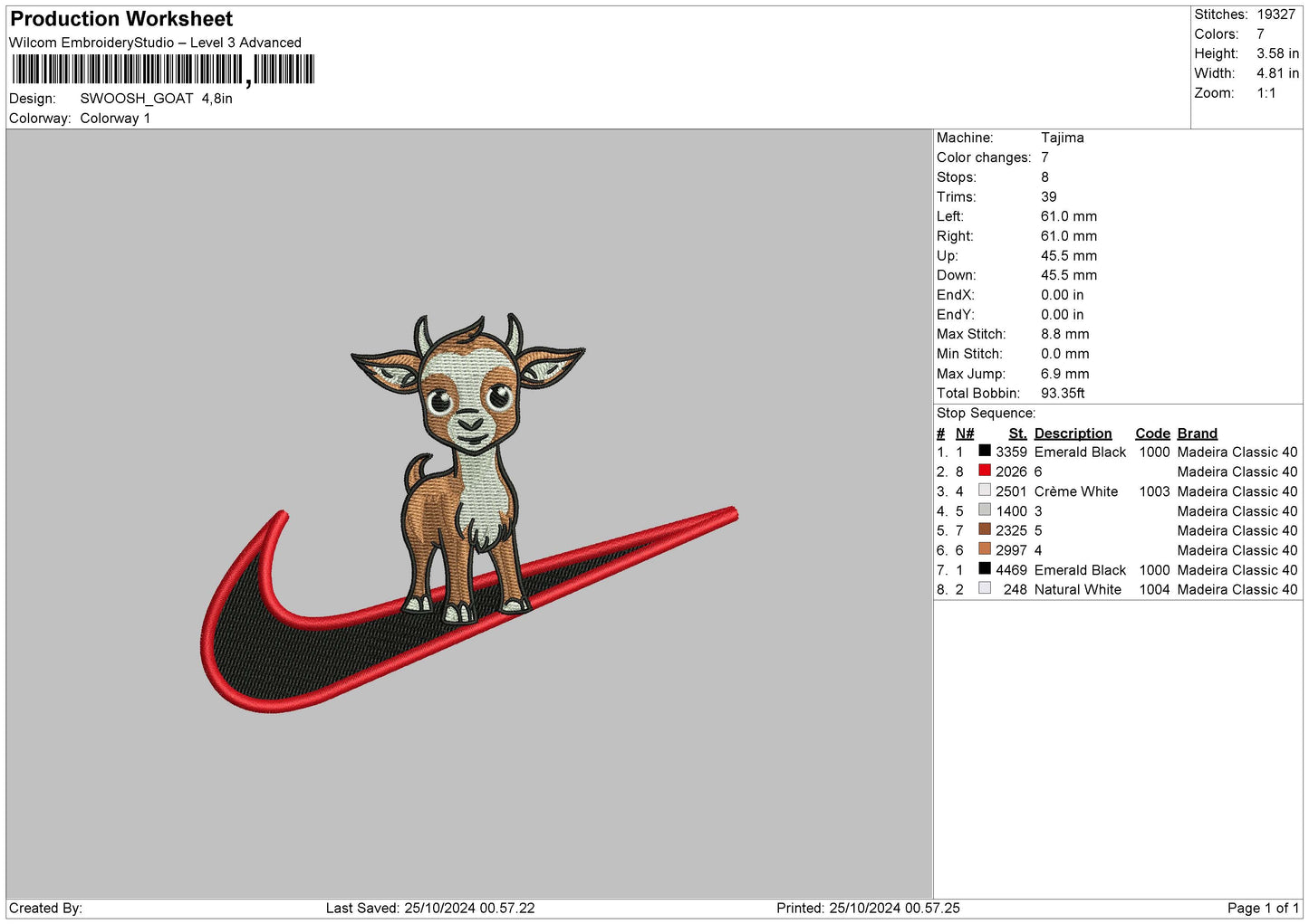 Swoosh Goat 02 Embroidery File 6 sizes
