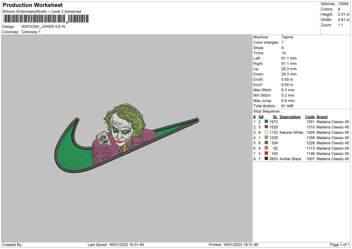 Swoosh Joker Embroidery File 6 sizes
