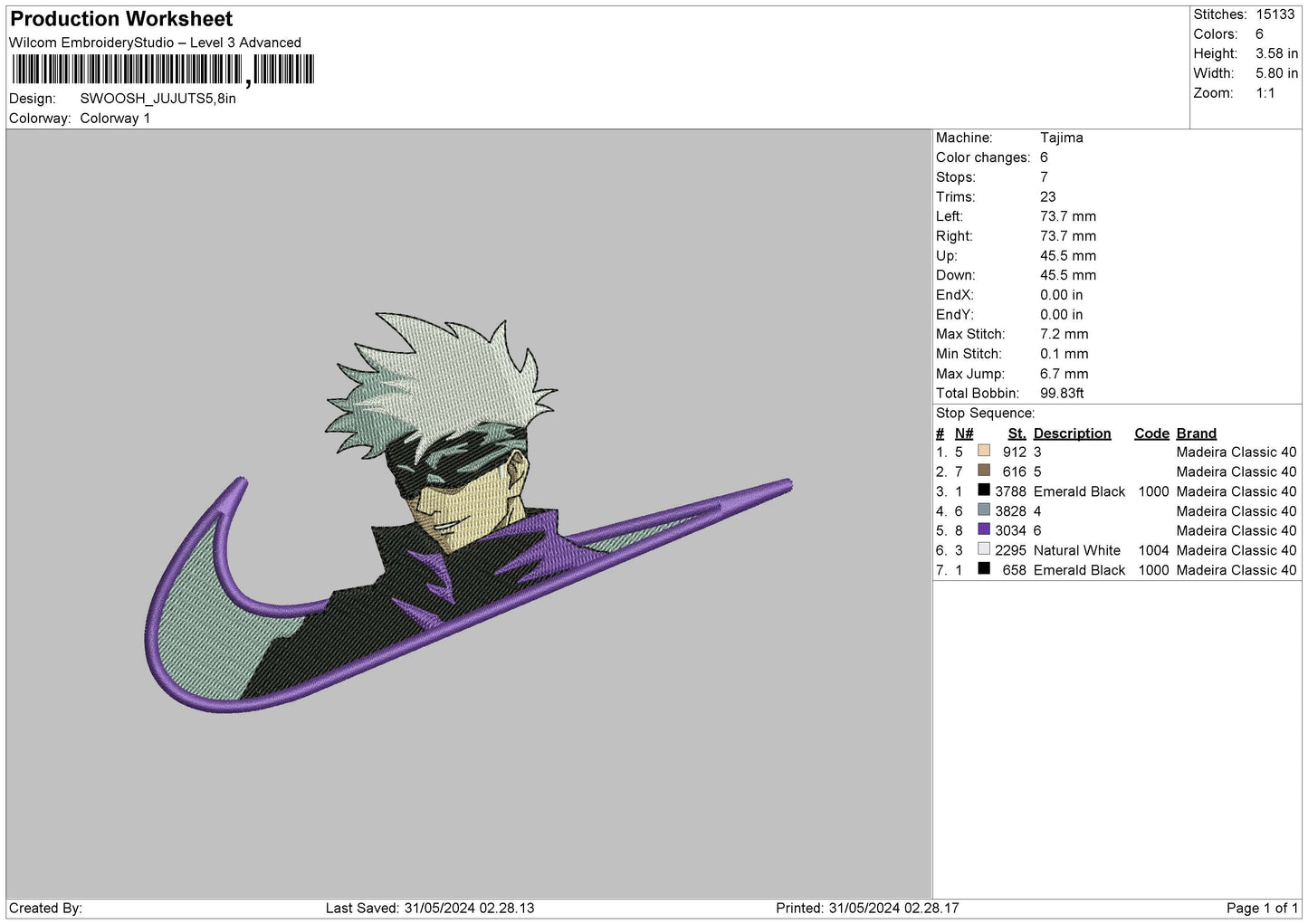 Swoosh Jujutsupurle Embroidery File 6 sizes