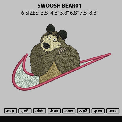 Swoosh Bear01 Embroidery File 6 sizes