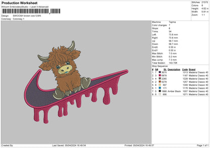 Swoosh Cow Embroidery File 6 sizes