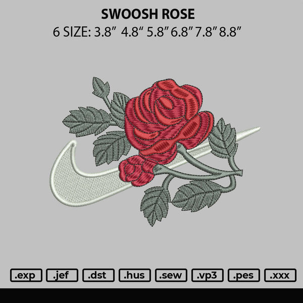 Swoosh Rose Embroidery File 6 sizes