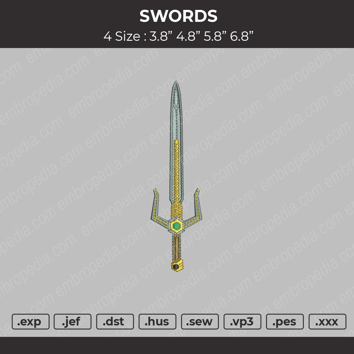 Swords Embroidery File 4 size