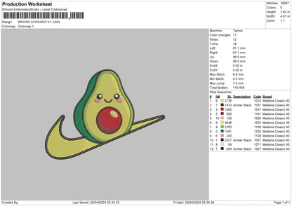 Swoosh Avocado V1 Embroidery File 6 sizes