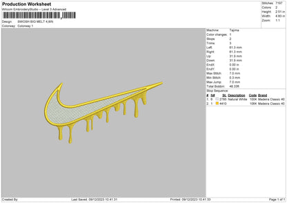 Swoosh Melt Embroidery File 6 sizes