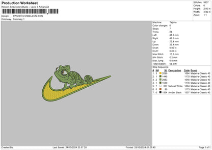 Swoosh Chameleon Embroidery File 6 sizes