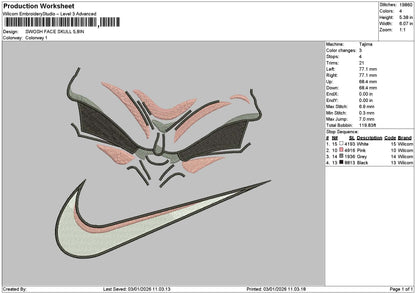 Swoosh Face Pink Embroidery File 6 sizes