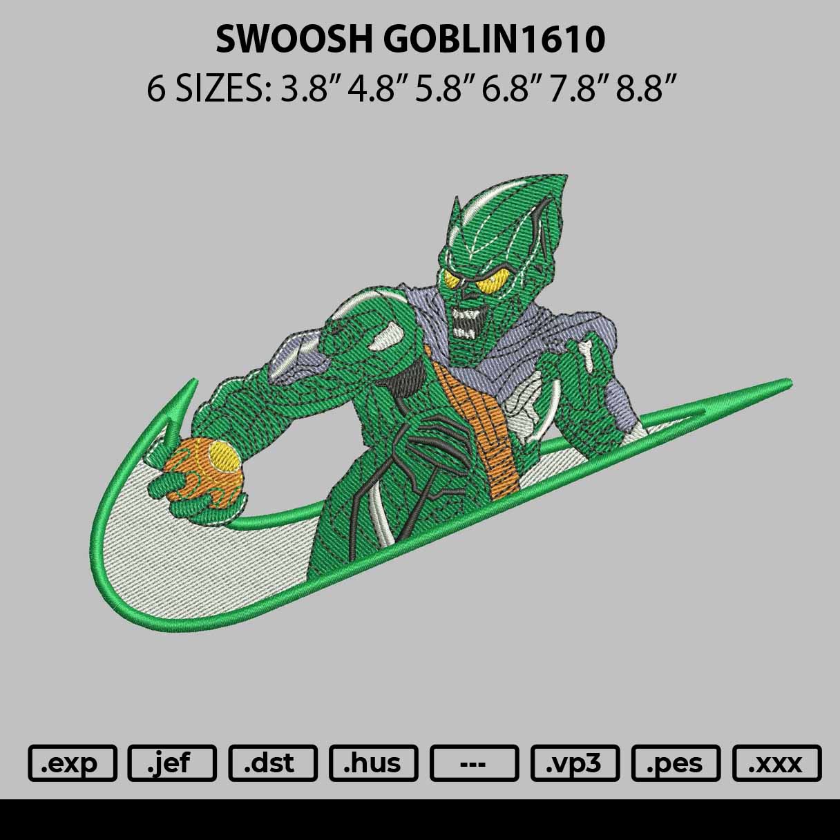 Swoosh Goblin1610 Embroidery File 6 sizes