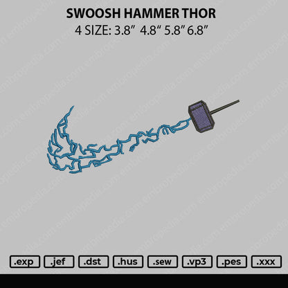 Swoosh Hammer Thor Embroidery File 4 size
