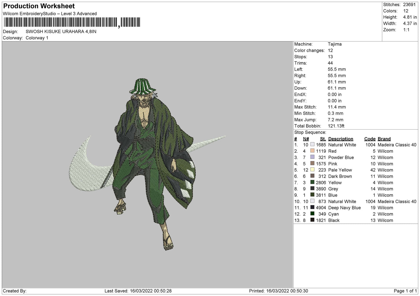 Swoosh Kisuke Urahara Embropidery File 4 size