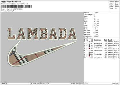 Swoosh Lambada Embroidery File 4 size