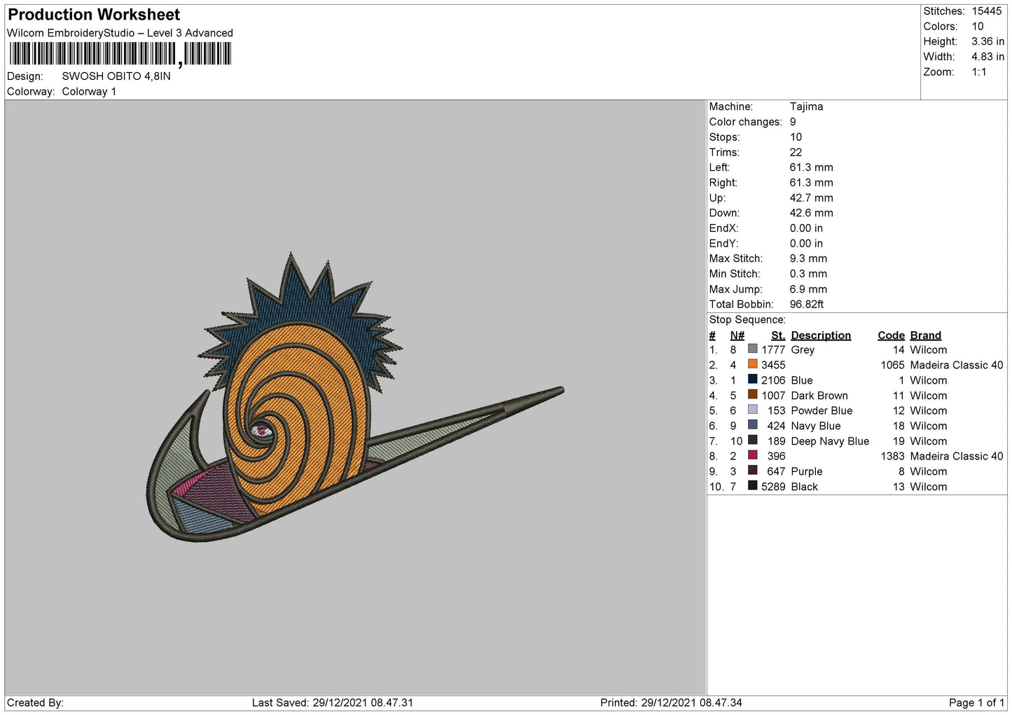 Swoosh Obito Embroidery File 4 size